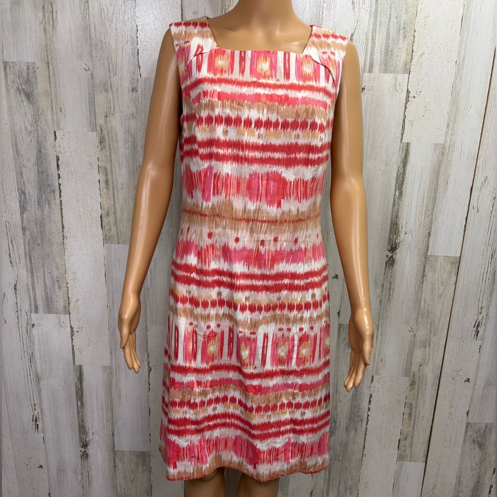 Tahari Linen Blend Sleeveless Pink‎ Patterned Dress